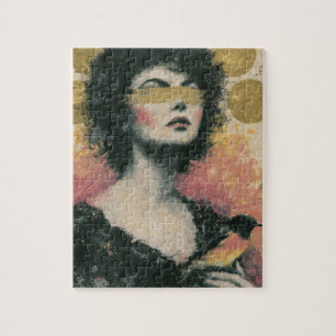 Frau und Vogel Mixed Media Collage Puzzle