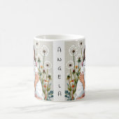 Frau und weiße Katze und Löwenzahn Kaffeetasse (Mittel)