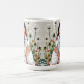 Frau und weiße Katze und Löwenzahn  Kaffeetasse (Mittel)