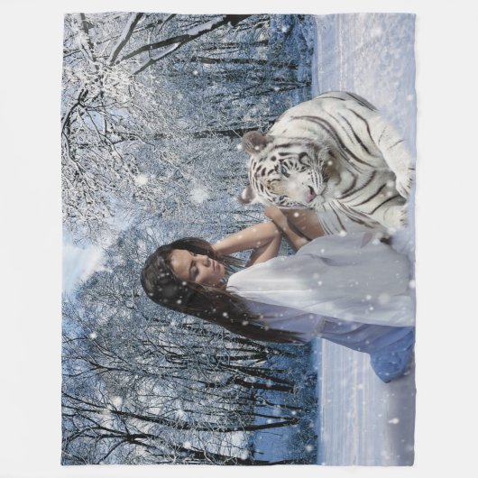 FRAU UND WHITE TIGER FLEECEDECKE (Vorderseite)