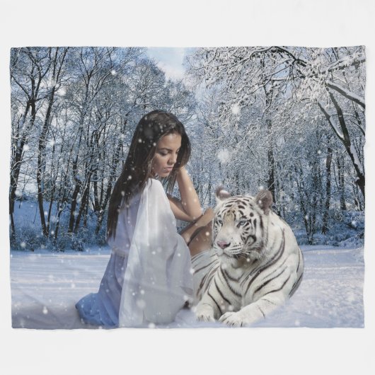 FRAU UND WHITE TIGER FLEECEDECKE (Vorderseite (Horizontal))