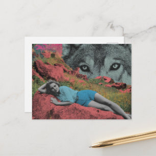 Frau und Wolf in der Natur Postkarte