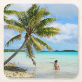 Frau unter einer Palme im pazifischen Untersetzer (Vorderseite)