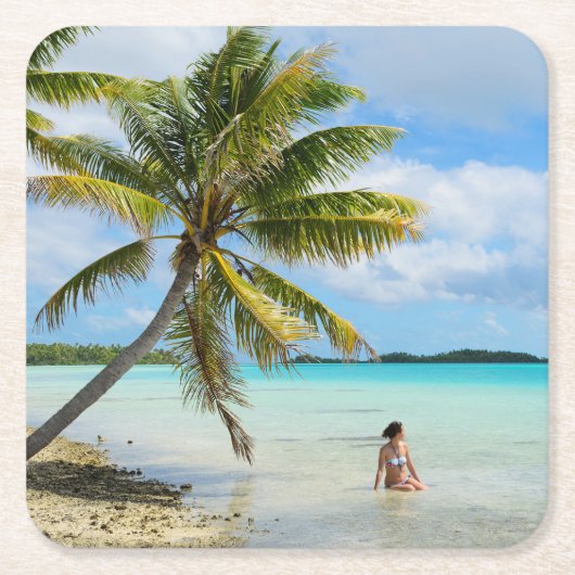 Frau unter einer Palme im pazifischen Untersetzer (Vorderseite)