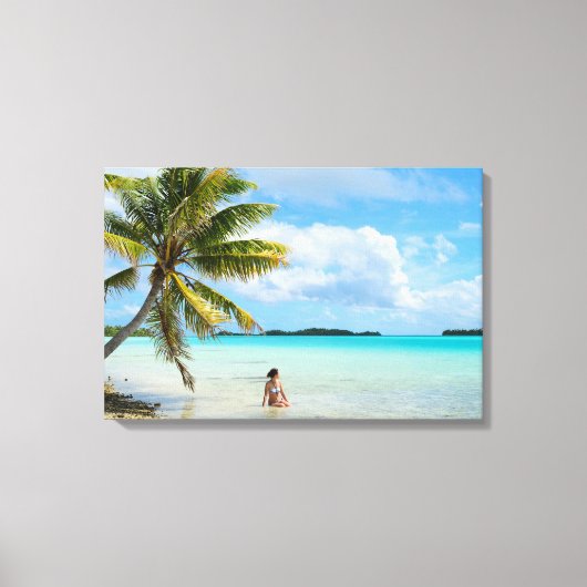 Frau unter einer Palme in der pazifischen Leinwand (Vorderseite)