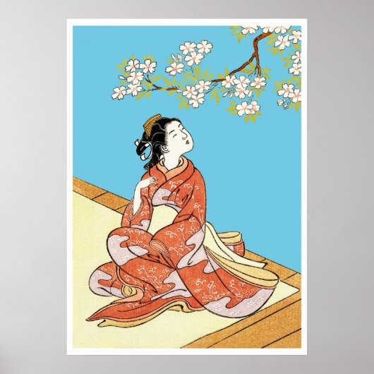 Frau unter Kirschblüten Poster (Vorne)