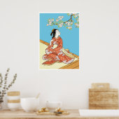 Frau unter Kirschblüten Poster (Küche)