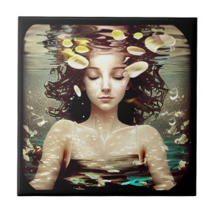 Frau unter Wasser,   KI-Kunstwerk Fliese