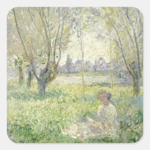 Frau unter Weiden, Monet 1880 Quadratischer Aufkleber