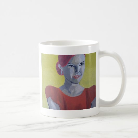Frau Vintage gelber Hintergrund Kaffeetasse (Rechts)