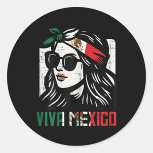 Frau Viva Mexiko Flaggenstaat Cinco De Mayo Mexika Runder Aufkleber