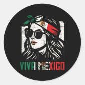 Frau Viva Mexiko Flaggenstaat Cinco De Mayo Mexika Runder Aufkleber (Vorderseite)