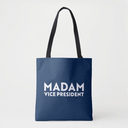 Frau Vizepräsidentin, blau-weiße Typografie Tasche (Vorderseite)