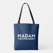 Frau Vizepräsidentin, blau-weiße Typografie Tasche (Rückseite)