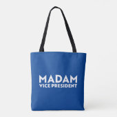 Frau Vizepräsidentin, blaue, moderne Typografie Tasche (Rückseite)