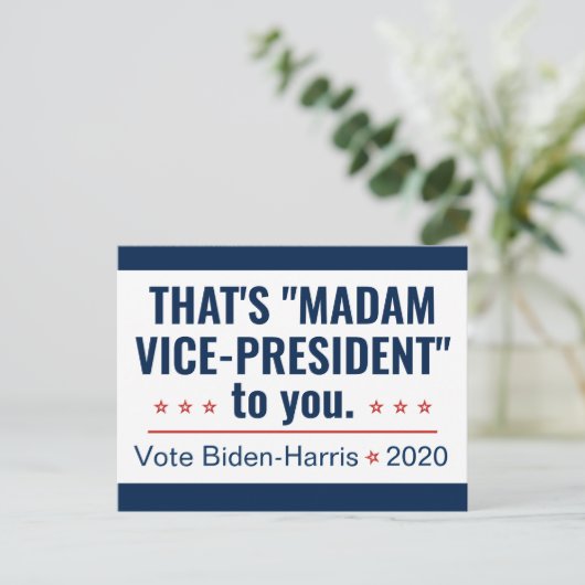 Frau Vizepräsidentin Kamala Harris Biden 2020 Postkarte (Stehend Vorderseite)