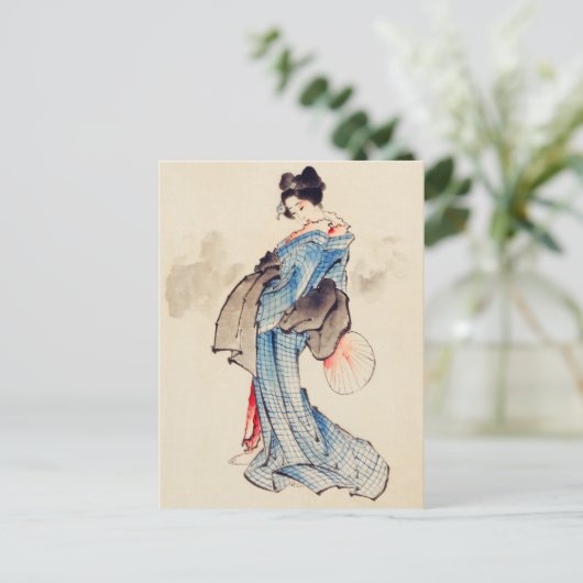 Frau Volllanges Portrait von Katsushika Hokusai Postkarte (Stehend Vorderseite)