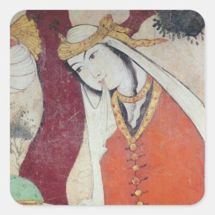 Frau vom Gericht von Shah Abbas I, 1585-1627 Quadratischer Aufkleber