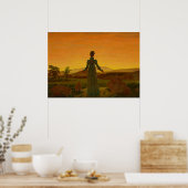 Frau vor aufsteigender Sonne, Morgenlicht Poster (Küche)