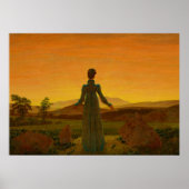Frau vor aufsteigender Sonne, Morgenlicht Poster (Vorne)