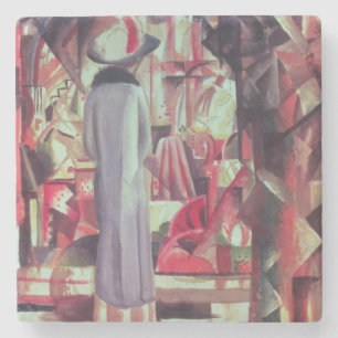 Frau vor einem großen belichteten Fenster Steinuntersetzer