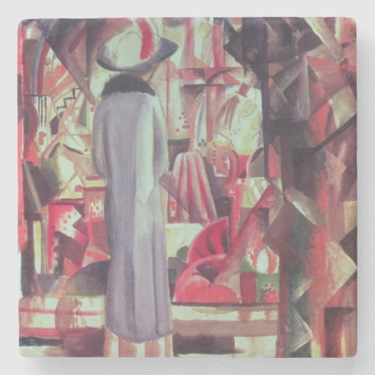 Frau vor einem großen belichteten Fenster Steinuntersetzer (Vorderseite)