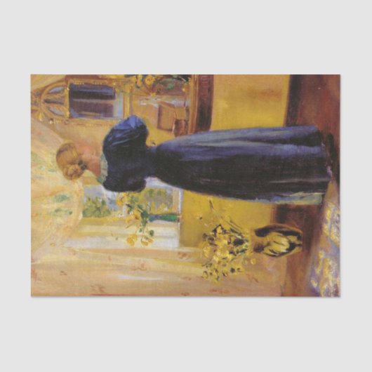 Frau vor einem Spiegel von Anna Archer Seidenpapier (Vorderseite)