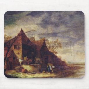 Frau vor einer Hütte Mousepad