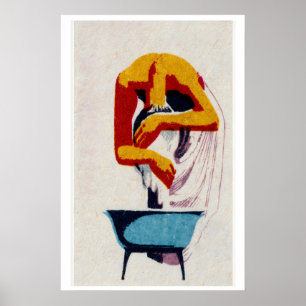 Frau wäscht Haar Streichholzschachtel Druck Vintag Poster