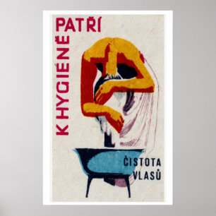 Frau wäscht Haare - Streichholzschachtel-Druck - Ä Poster