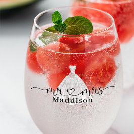 ❤️ Frau Wedding Dress Pink Bouquet Weinglas Ohne Stiel