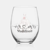 ❤️ Frau Wedding Dress Pink Bouquet Weinglas Ohne Stiel (Vorderseite)