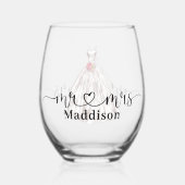 ❤️ Frau Wedding Dress Pink Bouquet Weinglas Ohne Stiel (Rückseite)