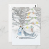 Frau Winter Festive Snow Christmas Wasserfarbe Postkarte (Vorne/Hinten)