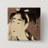 Frau wischt Schweiß Vintage-Kunst Button (Vorderseite)