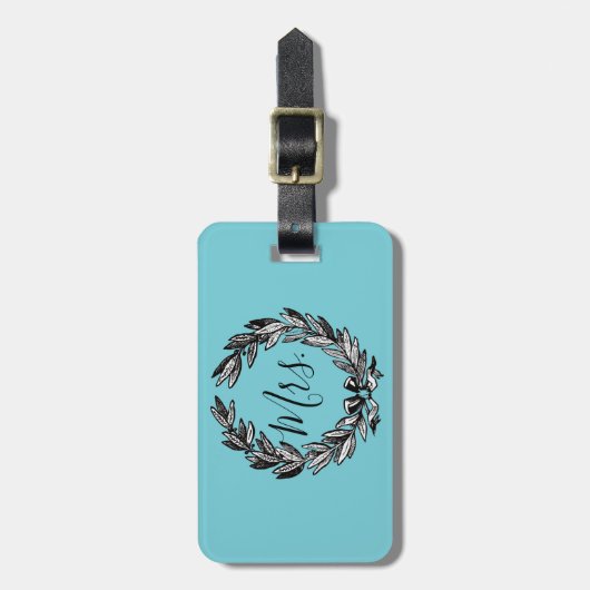 Frau Wreath Turquoise Gepäckmarke Gepäckanhänger (Vorderseite vertikal)