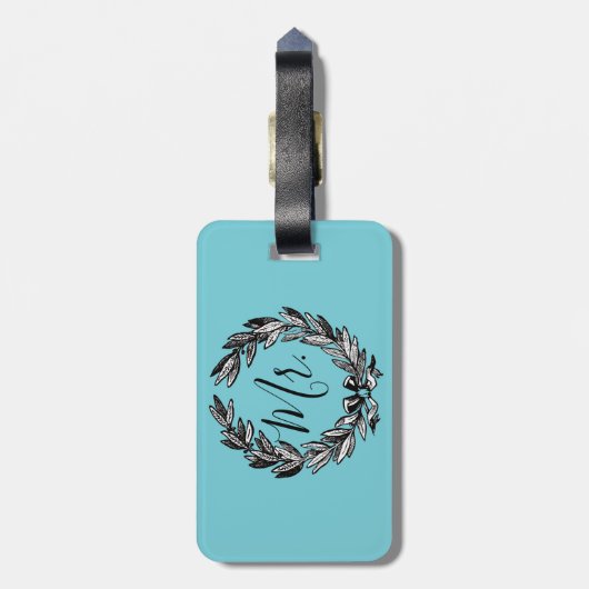 Frau Wreath Turquoise Gepäckmarke Gepäckanhänger (Rückseite vertikal)