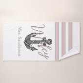 Frauchen Nautical Monogram Staubig Rose Pink Anke Badehandtuch (Badehandtuch)