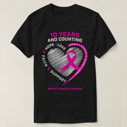Frauen 10 Jahre Krebserkrankung Geschenke Rosa Bru T-Shirt (Design vorne)