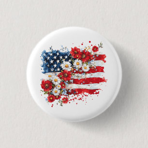 Frauen 4. Juli Blumen Amerikanische Flagge Wildblu Button
