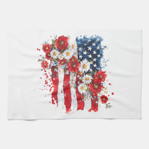 Frauen 4. Juli Blumen Amerikanische Flagge Wildblu Geschirrtuch