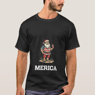 Frauen 4. Juli Merica US Flag Santa Fireworks T-Shirt
