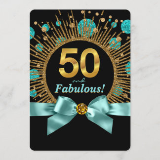 Frauen 50. Geburtstagsparty Aquamarin Blue und Gol Einladung
