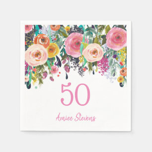 Frauen 50. Geburtstagsparty Pink Blume Peach Serviette