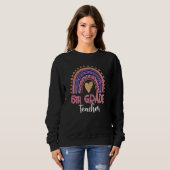 Frauen 5. Klasse Lehrer Leopard Pink Rainbow Zurüc Sweatshirt (Vorne ganz)