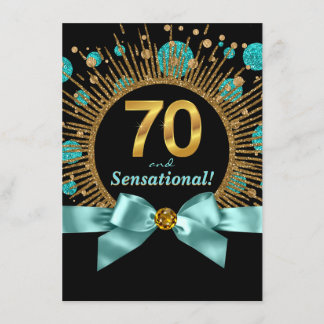 Frauen 70. Geburtstagsparty Aquamarin Blue und Gol Einladung