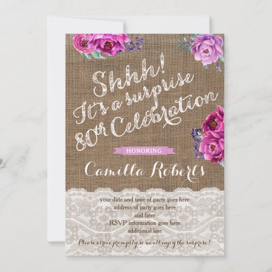 Frauen 80. Geburtstagsparty Einladungen, Überrasch Einladung (Vorderseite)