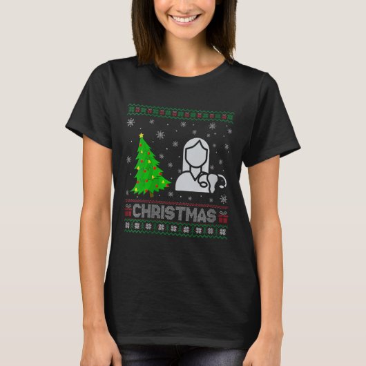 Frauen als Nurse Weihnachtsbaum leuchten hässlich T-Shirt (Vorderseite)