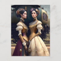 Frauen am Viktorianischen Steampunk-Bahnhof