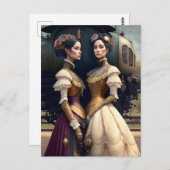 Frauen am Viktorianischen Steampunk-Bahnhof Postkarte (Vorne/Hinten)